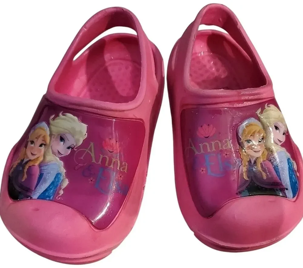 Disney Frozen Elsa & Ana CLOG style Rubber Pink Slip On shoes Size 7/8